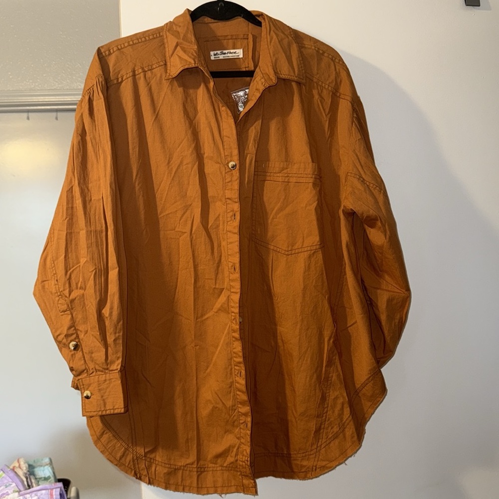 NWOT Free People we the free Happy Hour Solid Poplin Top in a burnt orange brown - Picture 2 of 4